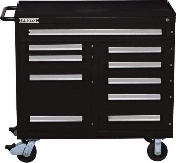 Proto - 10 Drawer Steel Tool Roller Cabinet - 45" Wide x 42-1/2" High x 21-3/8" Deep, Ball Bearing Drawer Slides, Black - USA Tool & Supply