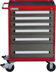 Proto - 6 Drawer Steel Tool Roller Cabinet - 30" Wide x 42-1/2" High x 21-3/8" Deep, Ball Bearing Drawer Slides, Safety Red/Gray - USA Tool & Supply