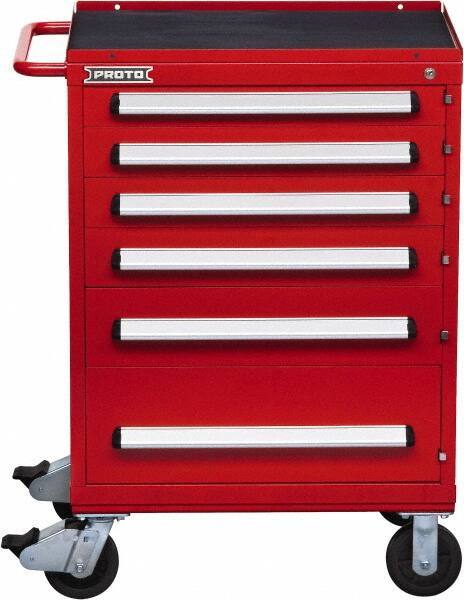 Proto - 6 Drawer Steel Tool Roller Cabinet - 30" Wide x 42-1/2" High x 21-3/8" Deep, Ball Bearing Drawer Slides, Red - USA Tool & Supply