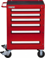 Proto - 6 Drawer Steel Tool Roller Cabinet - 30" Wide x 42-1/2" High x 21-3/8" Deep, Ball Bearing Drawer Slides, Red - USA Tool & Supply