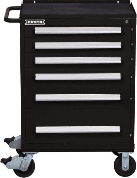 Proto - 6 Drawer Steel Tool Roller Cabinet - 30" Wide x 42-1/2" High x 21-3/8" Deep, Ball Bearing Drawer Slides, Black - USA Tool & Supply