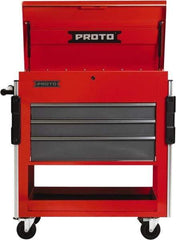 Proto - 3 Drawer Steel Tool Roller Cabinet - 37" Wide x 43" High x 20" Deep, Ball Bearing Drawer Slides, Safety Red/Gray - USA Tool & Supply