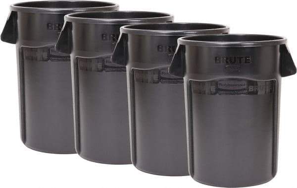 Rubbermaid - 55 Gal Gray Round Trash Can - Polyethylene, None Graphic, 33.2" High, Lid Not Included - USA Tool & Supply