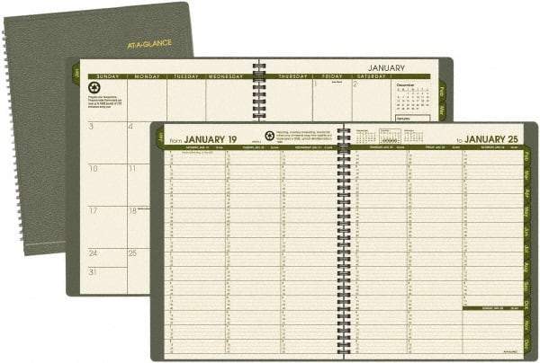 AT-A-GLANCE - 32 Sheet, 8-1/4 x 10-7/8", Weekly/Monthly Planner - Green - USA Tool & Supply