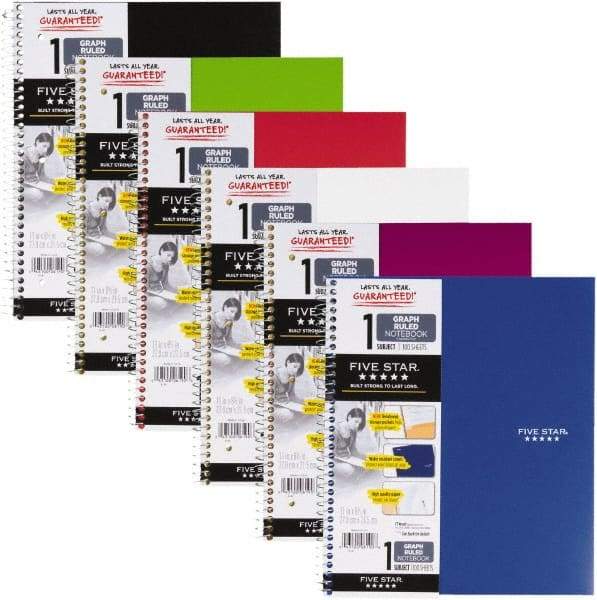 Five Star - 100 Sheet, 6 x 6", Quadrille Wire Bound Notebook - Assorted Colors - USA Tool & Supply