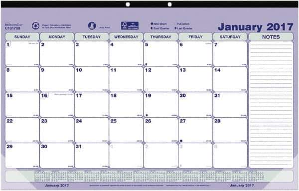 Brownline - 12 Sheet, 6-7/8 x 8-3/4", Desk Pad Calendar - Blue, White & Green - USA Tool & Supply