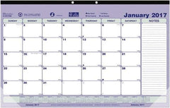 Brownline - 12 Sheet, 6-7/8 x 8-3/4", Desk Pad Calendar - Blue, White & Green - USA Tool & Supply