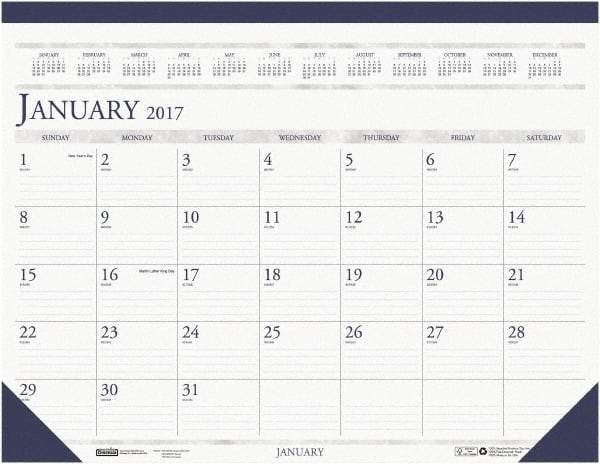 House of Doolittle - 12 Sheet, 8-1/2 x 11", Desk Pad Calendar - White & Blue - USA Tool & Supply