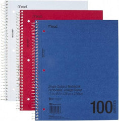 Mead - 100 Sheet, 8-1/2 x 11", College Ruled One Subject Notebook - Assorted Colors - USA Tool & Supply