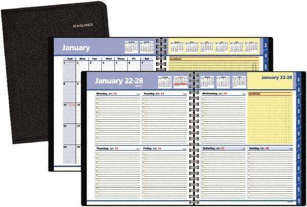 AT-A-GLANCE - 38 Sheet, 8 x 9-7/8", Weekly/Monthly Planner - Black - USA Tool & Supply