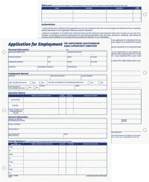 TOPS - 50 Sheet, 8-3/8 x 11", Employment Application Form - White - USA Tool & Supply