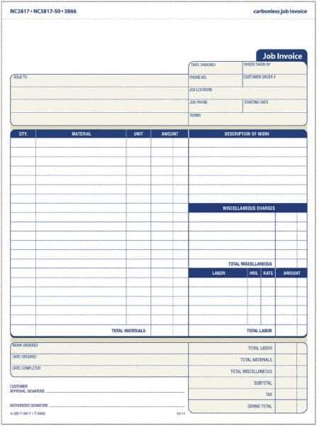 TOPS - 50 Sheet, 4-1/4 x 5-1/2", Invoice Book - Blue & White - USA Tool & Supply