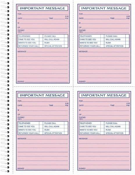 TOPS - 400 Sheet, 8-1/2 x 11-3/4", Telephone Message Book - Pink - USA Tool & Supply