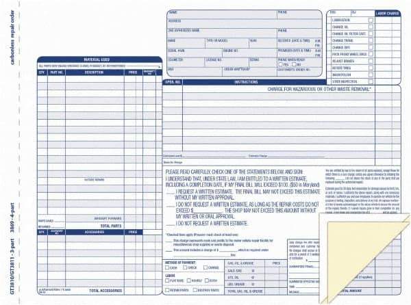 TOPS - 50 Sheet, 8-1/2 x 11-3/4", Order Forms - Blue & White - USA Tool & Supply