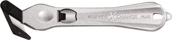 Klever Innovations - Recessed/Hook Blade Safety Cutter - 1-3/4" Carbon Steel Blade, Silver Magnesium Handle, 1 Blade Included - USA Tool & Supply