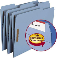 SMEAD - 8-1/2 x 11", Letter Size, Blue, File Folders with Top Tab - 11 Point Stock, Assorted Tab Cut Location - USA Tool & Supply