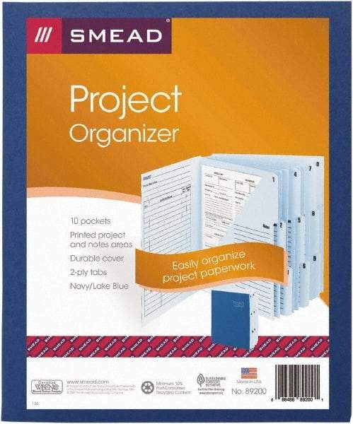 SMEAD - 8-1/2 x 11", Letter Size, Navy Blue, Expansion Folders - 1/3 Tab Cut Location - USA Tool & Supply