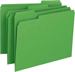 SMEAD - 8-1/2 x 11", Letter Size, Green, File Folders with Top Tab - 11 Point Stock, Assorted Tab Cut Location - USA Tool & Supply