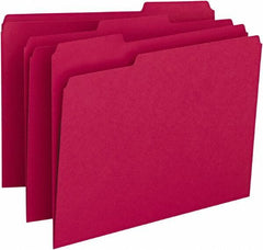SMEAD - 8-1/2 x 11", Letter Size, Red, File Folders with Top Tab - 11 Point Stock, Assorted Tab Cut Location - USA Tool & Supply
