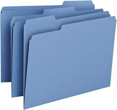 SMEAD - 8-1/2 x 11", Letter Size, Blue, File Folders with Top Tab - 11 Point Stock, Assorted Tab Cut Location - USA Tool & Supply