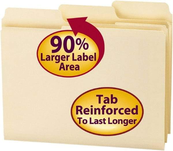 SMEAD - 8-1/2 x 11", Letter Size, Manila, File Folders with Top Tab - 11 Point Stock, Assorted Tab Cut Location - USA Tool & Supply