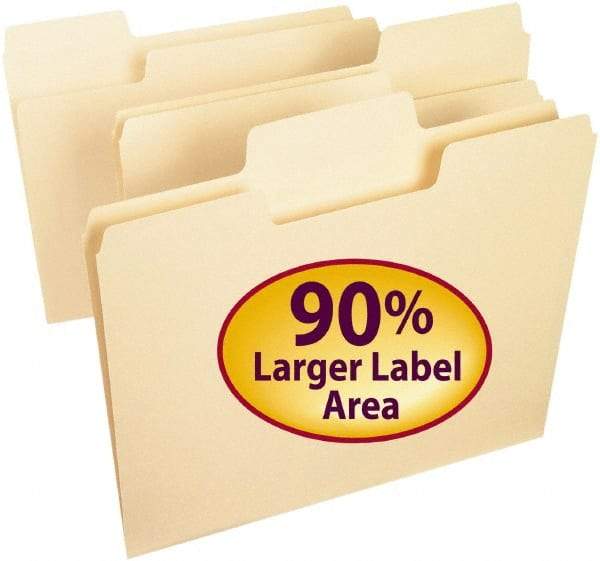 SMEAD - 8-1/2 x 11", Letter Size, Manila, File Folders with Top Tab - 11 Point Stock, Assorted Tab Cut Location - USA Tool & Supply