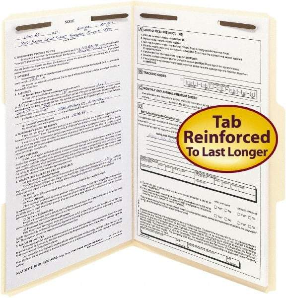 SMEAD - 8-1/2 x 14", Legal, Manila, File Folders with Top Tab - 11 Point Stock, Assorted Tab Cut Location - USA Tool & Supply