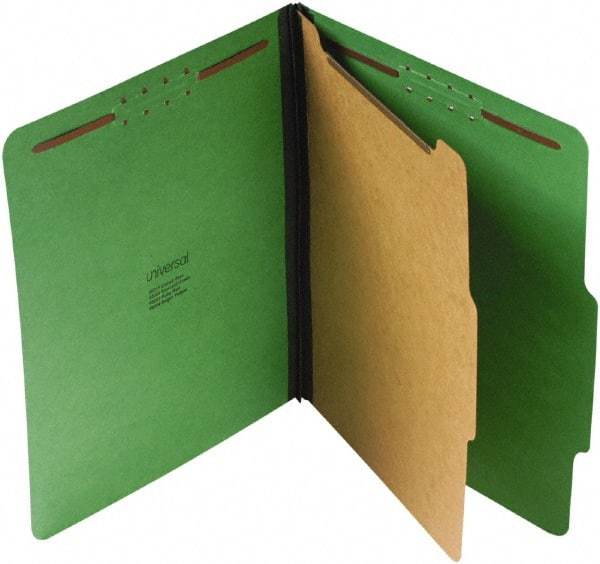 UNIVERSAL - 8-1/2 x 11", Letter Size, Emerald Green, Classification Folders with Top Tab Fastener - 25 Point Stock, Right of Center Tab Cut Location - USA Tool & Supply