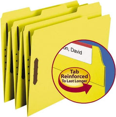 SMEAD - 8-1/2 x 11", Letter Size, Yellow, File Folders with Top Tab - 11 Point Stock, Assorted Tab Cut Location - USA Tool & Supply