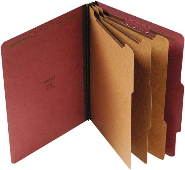 UNIVERSAL - 8-1/2 x 11", Letter Size, Red, Classification Folders with Top Tab Fastener - 25 Point Stock, Right of Center Tab Cut Location - USA Tool & Supply