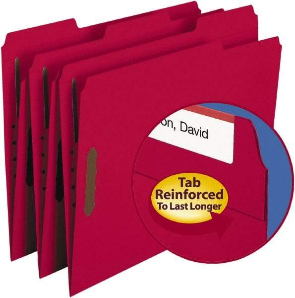 SMEAD - 8-1/2 x 11", Letter Size, Red, File Folders with Top Tab - 11 Point Stock, Assorted Tab Cut Location - USA Tool & Supply