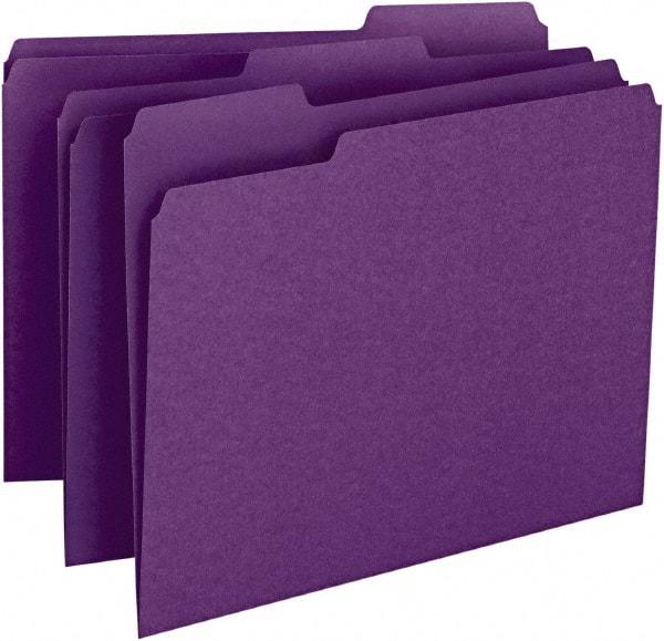 SMEAD - 8-1/2 x 11", Letter Size, Purple, File Folders with Top Tab - 11 Point Stock, Assorted Tab Cut Location - USA Tool & Supply