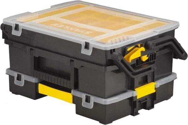 Stanley - 11-3/4" Wide x 5-3/8" High x 15-9/16" Deep, Small Parts Compartment Box - Plastic Frame, 12 Compartments, 5" High x 5" Deep Bin - USA Tool & Supply
