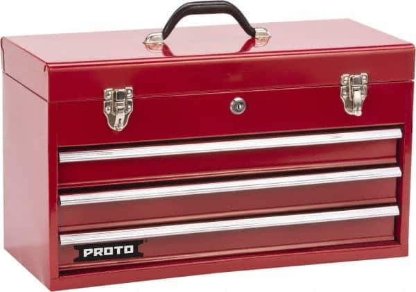 Proto - 1 Compartment 3 Drawer Tool Box - 20-3/16" Wide x 8-3/4" Deep x 11-3/4" High, Steel, Safety Red - USA Tool & Supply