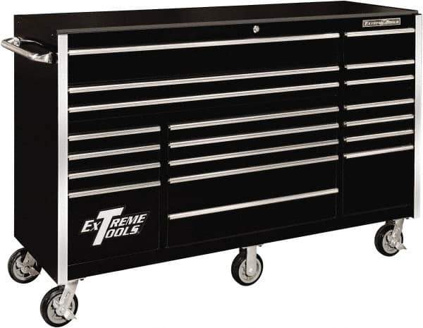 EXTREME TOOLS - 19 Drawer Steel/Aluminum Tool Roller Cabinet - 72" Wide x 47" High x 25" Deep, Ball Bearing Drawer Slides, Black - USA Tool & Supply