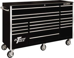 EXTREME TOOLS - 19 Drawer Steel/Aluminum Tool Roller Cabinet - 72" Wide x 47" High x 25" Deep, Ball Bearing Drawer Slides, Black - USA Tool & Supply