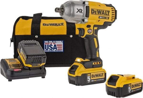 DeWALT - 1/2" Drive 20 Volt Mid-Handle Cordless Impact Wrench & Ratchet - 1,900 RPM, 0 to 2,400 BPM, 700 Ft/Lb Torque, 3 Lithium-Ion Batteries Included - USA Tool & Supply