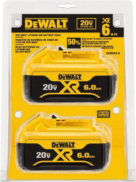 DeWALT - 20 Volt Lithium-Ion Power Tool Battery - 6 Ahr Capacity, 1 hr Charge Time, Series 20V Max - USA Tool & Supply