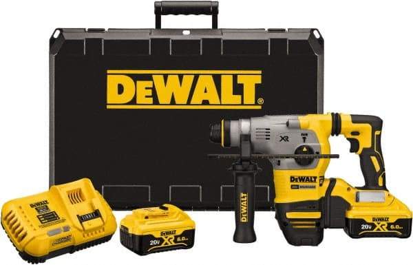 DeWALT - 20 Volt 1-1/8" SDS Plus Chuck Cordless Rotary Hammer - 0 to 4,480 BPM, 0 to 1,500 RPM, Reversible - USA Tool & Supply