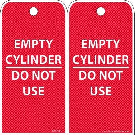 NMC - 6" High x 3" Long, EMPTY CYLINDER-DO NOT USE, English Safety & Facility Accident Prevention Tag - 2 Sides, White Poly - USA Tool & Supply