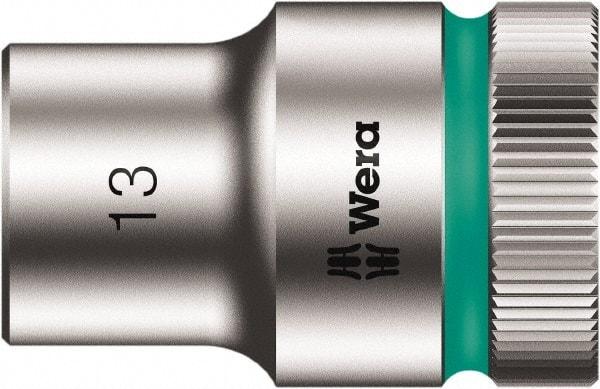 Wera - 1/2" Drive, Standard Hand Socket - 6 Points, Chrome Vanadium, Chrome Finish - USA Tool & Supply