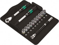 Wera - 13 Piece 1/2" Drive Thin Wall Standard Socket Set - 6 Points, 10 to 19mm, Metric Measurement Standard - USA Tool & Supply