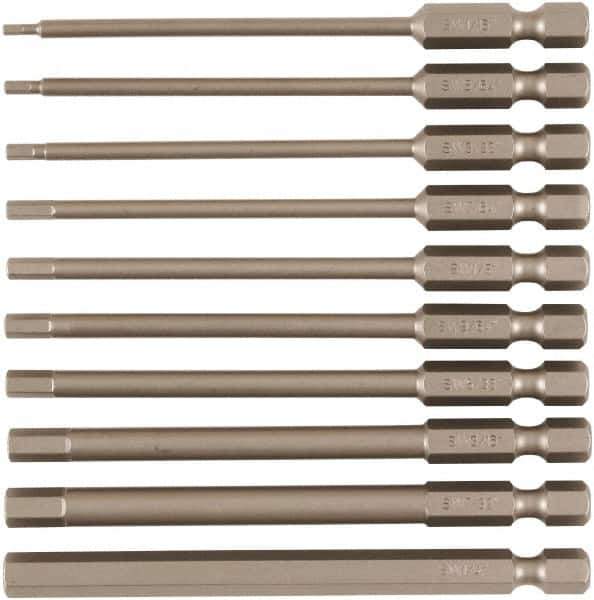 Wiha - 10 Piece, Tamperproof Hex Bit Set - 5/64 to 1/4" Hex, 1/4" Drive, Hex Security Point - USA Tool & Supply