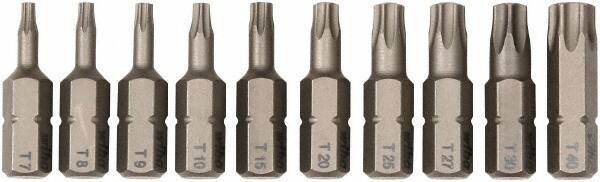 Wiha - 10 Piece, 1/4" Drive Screwdriver Insert Bit Set - T7 to T40 Torx - USA Tool & Supply