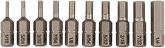 Wiha - 10 Piece, 1/4" Drive Screwdriver Insert Bit Set - 1/16 to 1/4" Hex - USA Tool & Supply