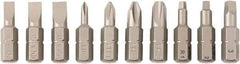 Wiha - 10 Piece, 1/4" Drive Screwdriver Insert Bit Set - #0 to #3 Phillips, #1 to #3 Square Recess, 4.5, 5.5 & 6mm Slotted - USA Tool & Supply