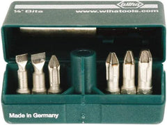 Wiha - 7 Piece, 1/4" Drive Screwdriver Insert Bit Set - #1 to #3 Phillips, 5.5 & 6.5mm Slotted - USA Tool & Supply