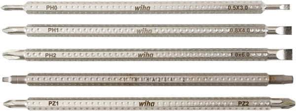 Wiha - 5 Piece, 6mm Drive Screwdriver Bit Set - #0 to #2 Phillips, #1 & #2 Pozidriv, #1 & #2 Square Recess, 3, 4 & 6mm Slotted - USA Tool & Supply