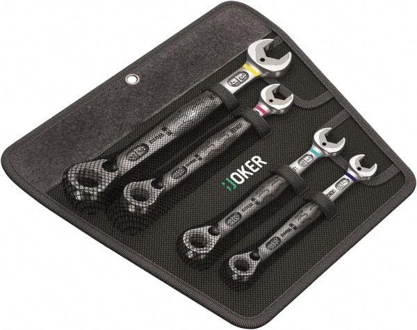 Wera - 4 Piece, 7/16" to 3/4", Combination Wrench Set - Inch Measurement Standard, Chrome Vanadium Finish, Comes in Nylon Pouch - USA Tool & Supply