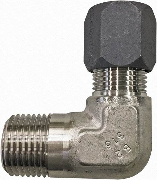 Made in USA - 1" OD, Grade 316Stainless Steel Male Elbow - 1-5/16" Hex, Comp x MPT Ends - USA Tool & Supply